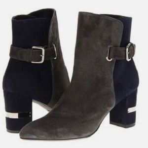 Stuart Weitzman suede navy blue and gray heeled ankle boots